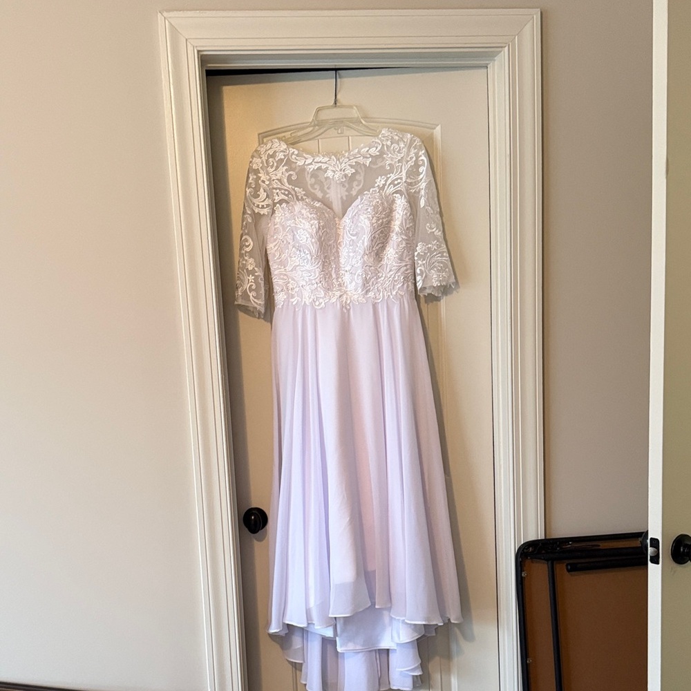 Lace Bodice Illusion Neck A-Line Dress in White